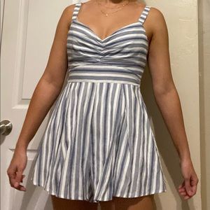 Baby blue and white striped romper